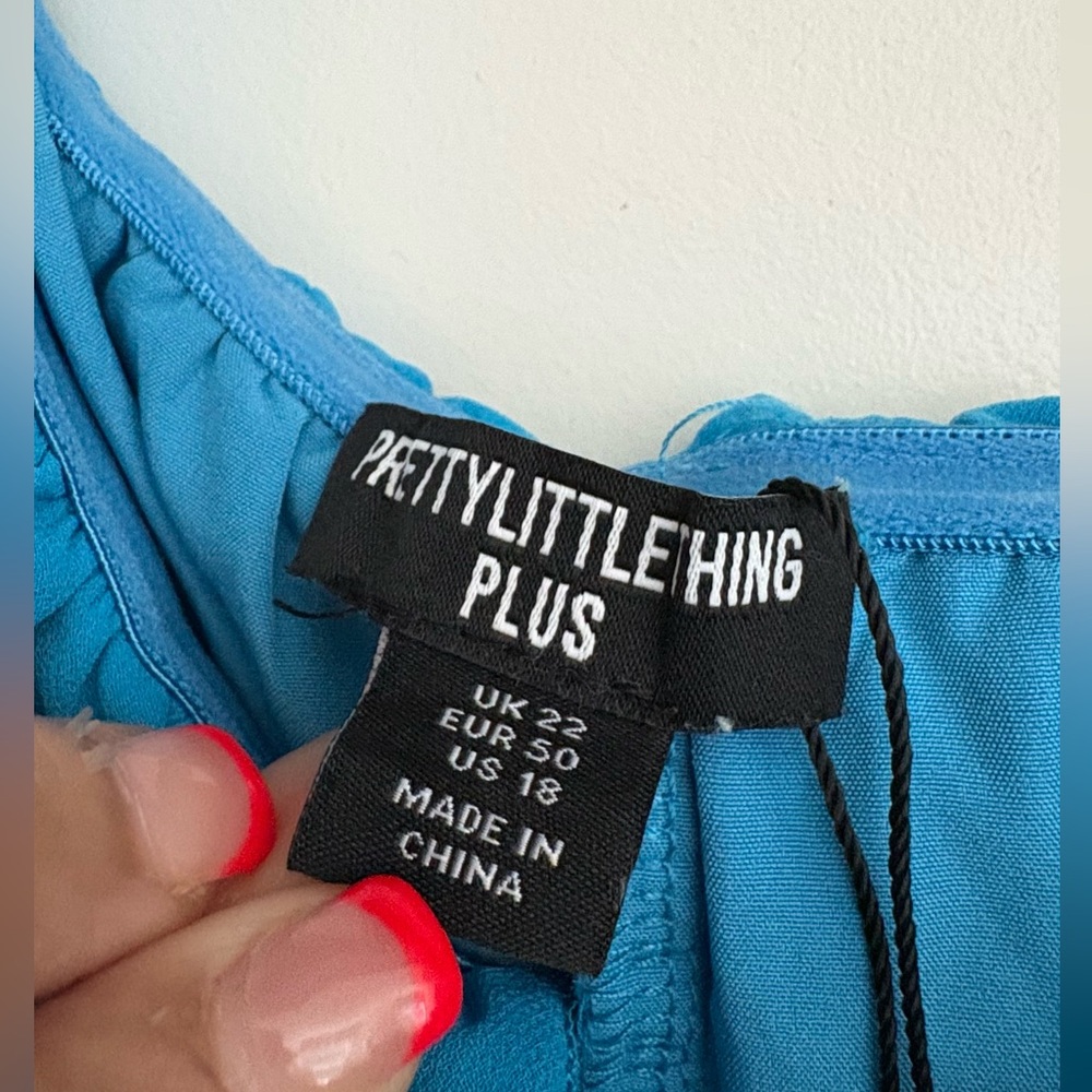 PrettyLittleThing Plus Blue Ruffle Dress - Picture 4 of 5